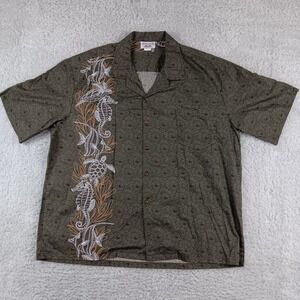 Pacific Legend Mens 3XL Olive Green Sea Life Hawaiian Shirt Made in Hawaii